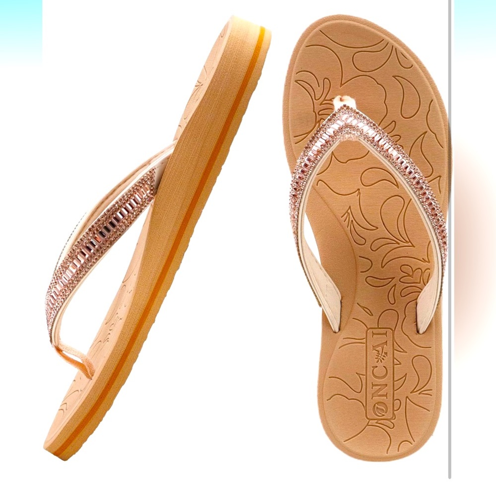 ONCAI Women's Flip Flops with Rhinestone, Arch Support
